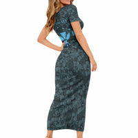 Hawaii Lei Kamehameha Short Sleeve Bodycon Dress Uliuli Seamless Pattern Hibiscus Flower LT9 - Polynesian Pride