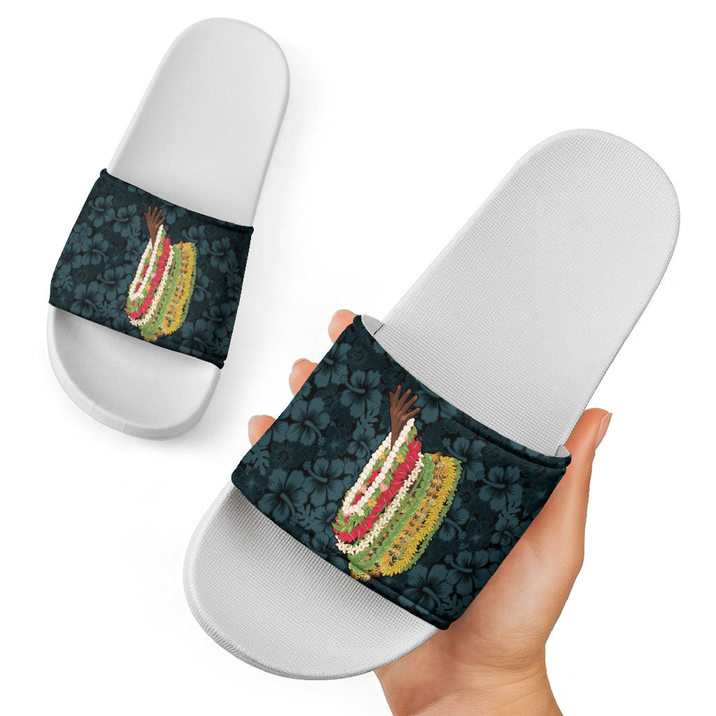 Hawaii Lei Kamehameha Slide Sandals Uliuli Seamless Pattern Hibiscus Flower