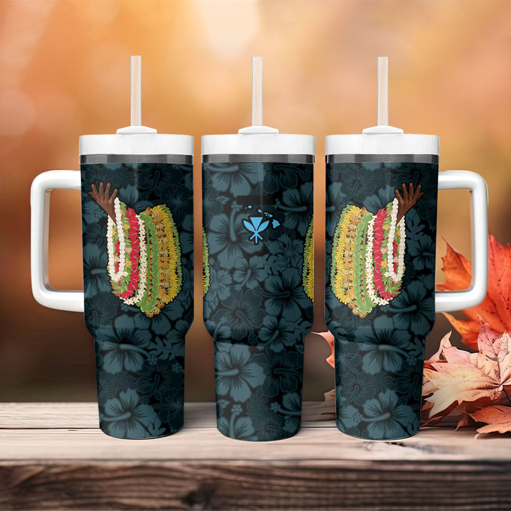 Hawaii Lei Kamehameha Tumbler With Handle Uliuli Seamless Pattern Hibiscus Flower