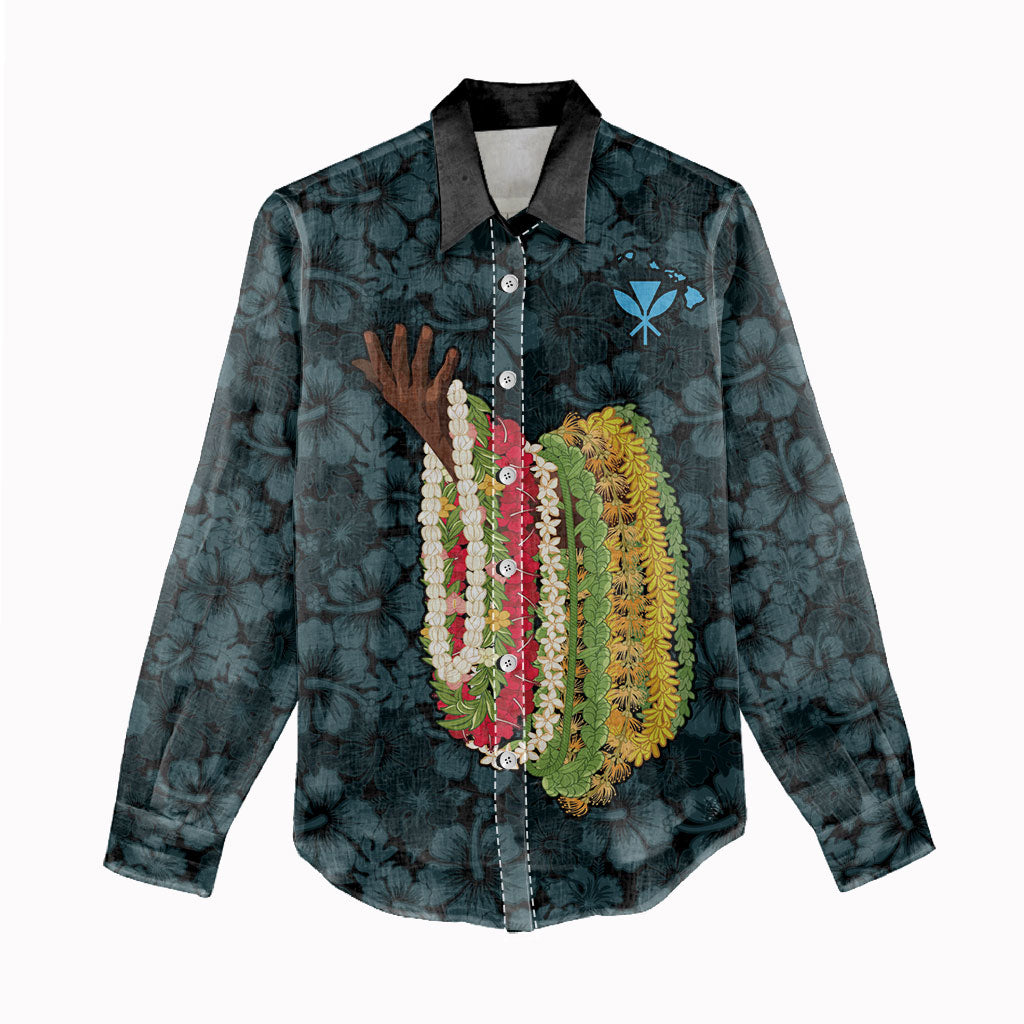 Hawaii Lei Kamehameha Women Casual Shirt Uliuli Seamless Pattern Hibiscus Flower