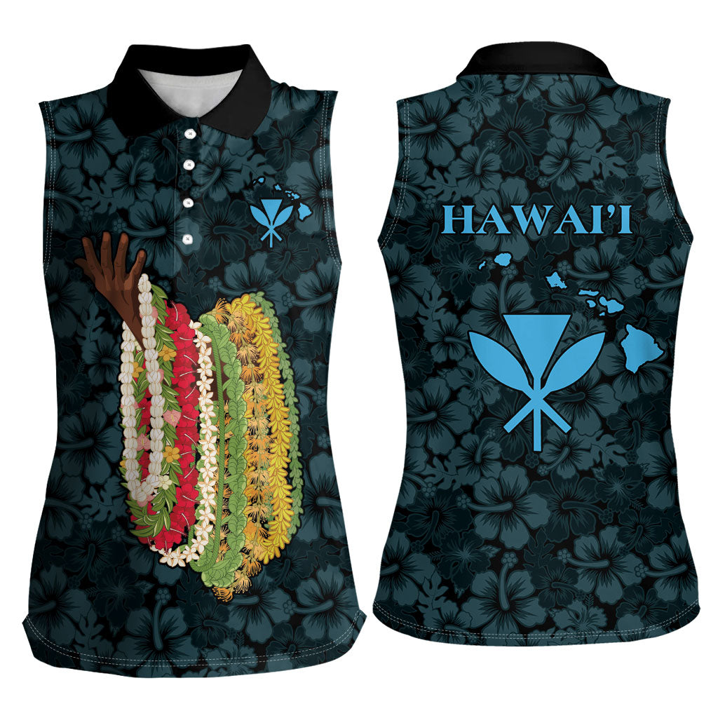 Hawaii Lei Kamehameha Women Sleeveless Polo Shirt Uliuli Seamless Pattern Hibiscus Flower