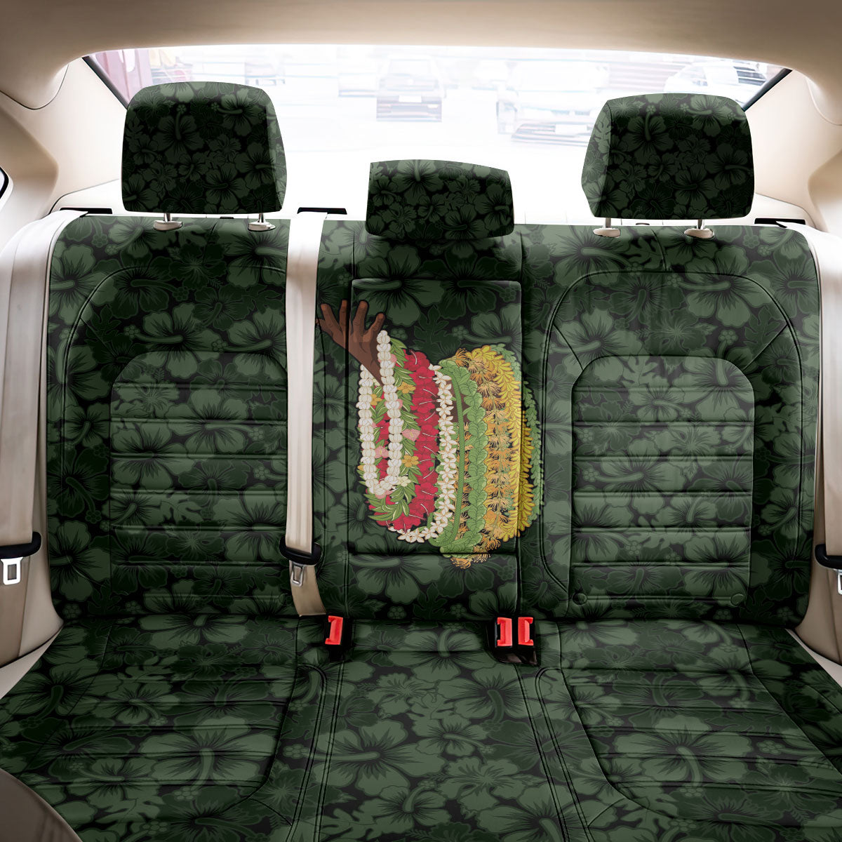 Hawaii Lei Kamehameha Back Car Seat Cover Oma'oma'o Seamless Pattern Hibiscus Flower