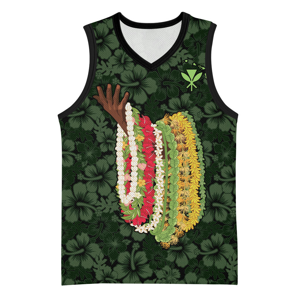 Hawaii Lei Kamehameha Basketball Jersey Oma'oma'o Seamless Pattern Hibiscus Flower