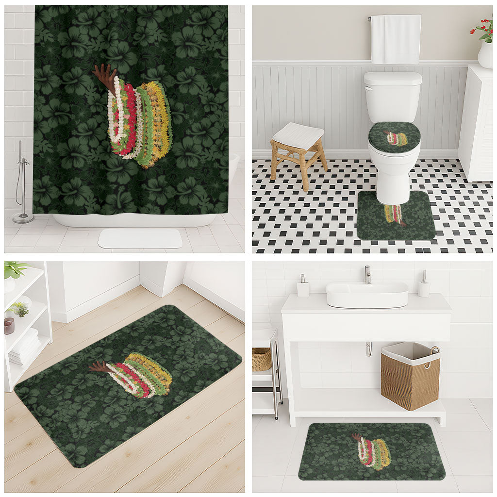 Hawaii Lei Kamehameha Bathroom Set Oma'oma'o Seamless Pattern Hibiscus Flower