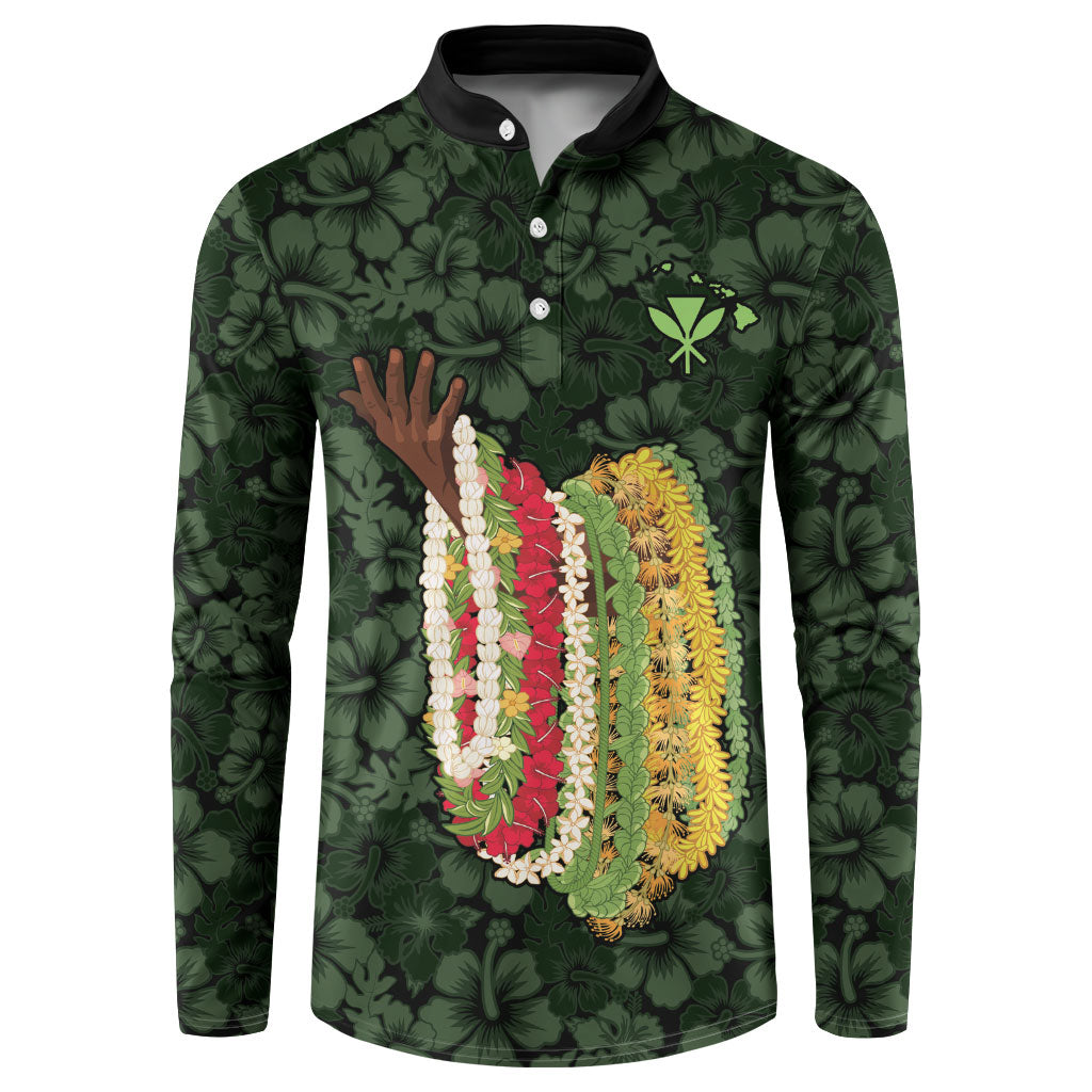 Hawaii Lei Kamehameha Button Sweatshirt Oma'oma'o Seamless Pattern Hibiscus Flower