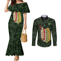 Hawaii Lei Kamehameha Couples Matching Mermaid Dress and Long Sleeve Button Shirt Oma'oma'o Seamless Pattern Hibiscus Flower