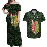 Hawaii Lei Kamehameha Couples Matching Off Shoulder Maxi Dress and Hawaiian Shirt Oma'oma'o Seamless Pattern Hibiscus Flower