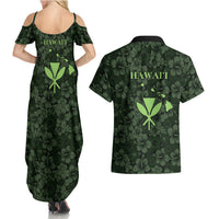 Hawaii Lei Kamehameha Couples Matching Summer Maxi Dress and Hawaiian Shirt Oma'oma'o Seamless Pattern Hibiscus Flower