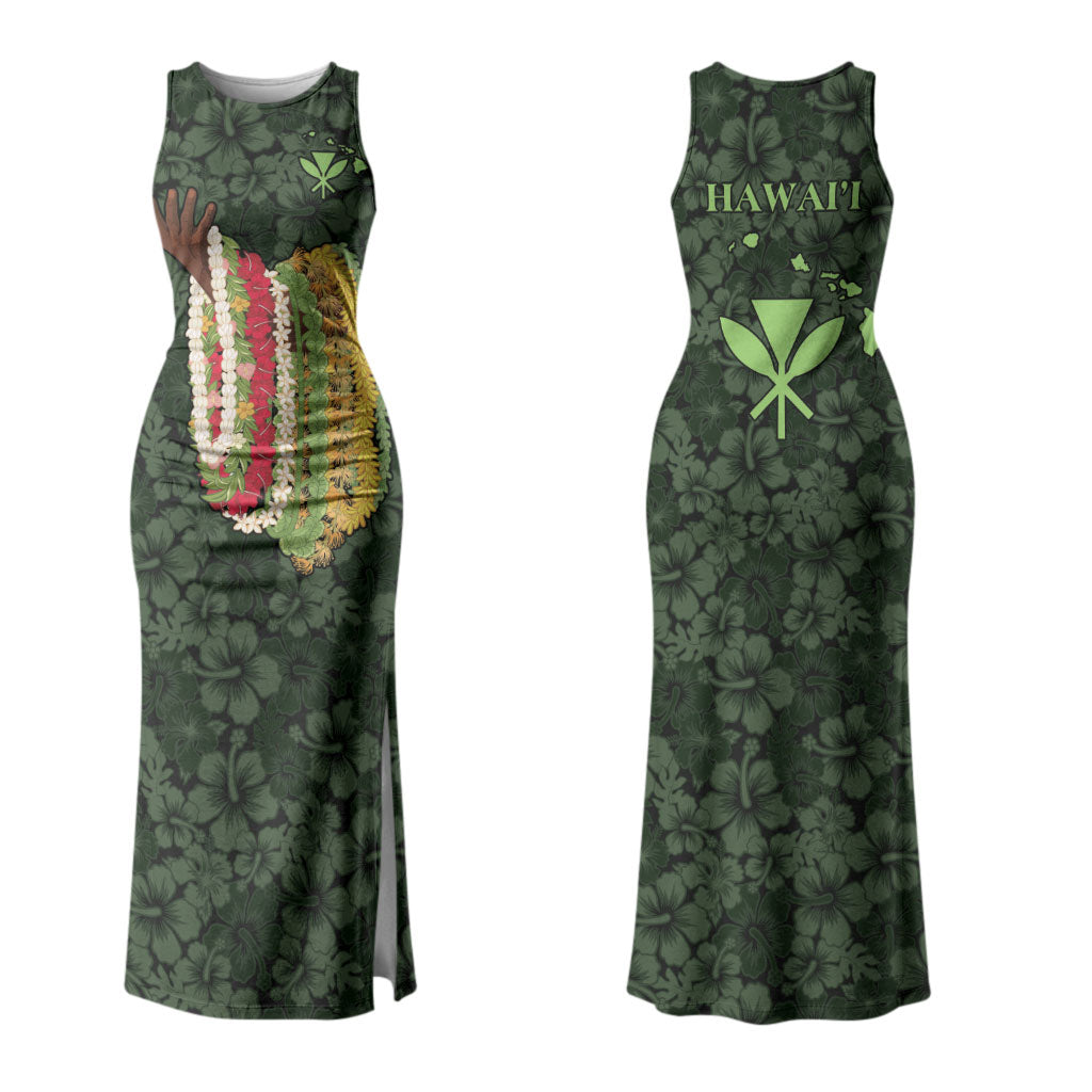 Hawaii Lei Kamehameha Couples Matching Tank Maxi Dress and Long Sleeve Button Shirt Oma'oma'o Seamless Pattern Hibiscus Flower LT9 - Polynesian Pride