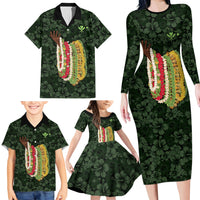 Hawaii Lei Kamehameha Family Matching Long Sleeve Bodycon Dress and Hawaiian Shirt Oma'oma'o Seamless Pattern Hibiscus Flower