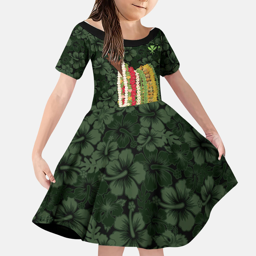 Hawaii Lei Kamehameha Family Matching Mermaid Dress and Hawaiian Shirt Oma'oma'o Seamless Pattern Hibiscus Flower