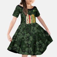 Hawaii Lei Kamehameha Family Matching Off Shoulder Maxi Dress and Hawaiian Shirt Oma'oma'o Seamless Pattern Hibiscus Flower