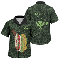 Hawaii Lei Kamehameha Family Matching Off Shoulder Short Dress and Hawaiian Shirt Oma'oma'o Seamless Pattern Hibiscus Flower LT9 Son's Shirt Green - Polynesian Pride