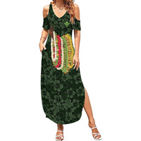 Hawaii Lei Kamehameha Family Matching Summer Maxi Dress and Hawaiian Shirt Oma'oma'o Seamless Pattern Hibiscus Flower