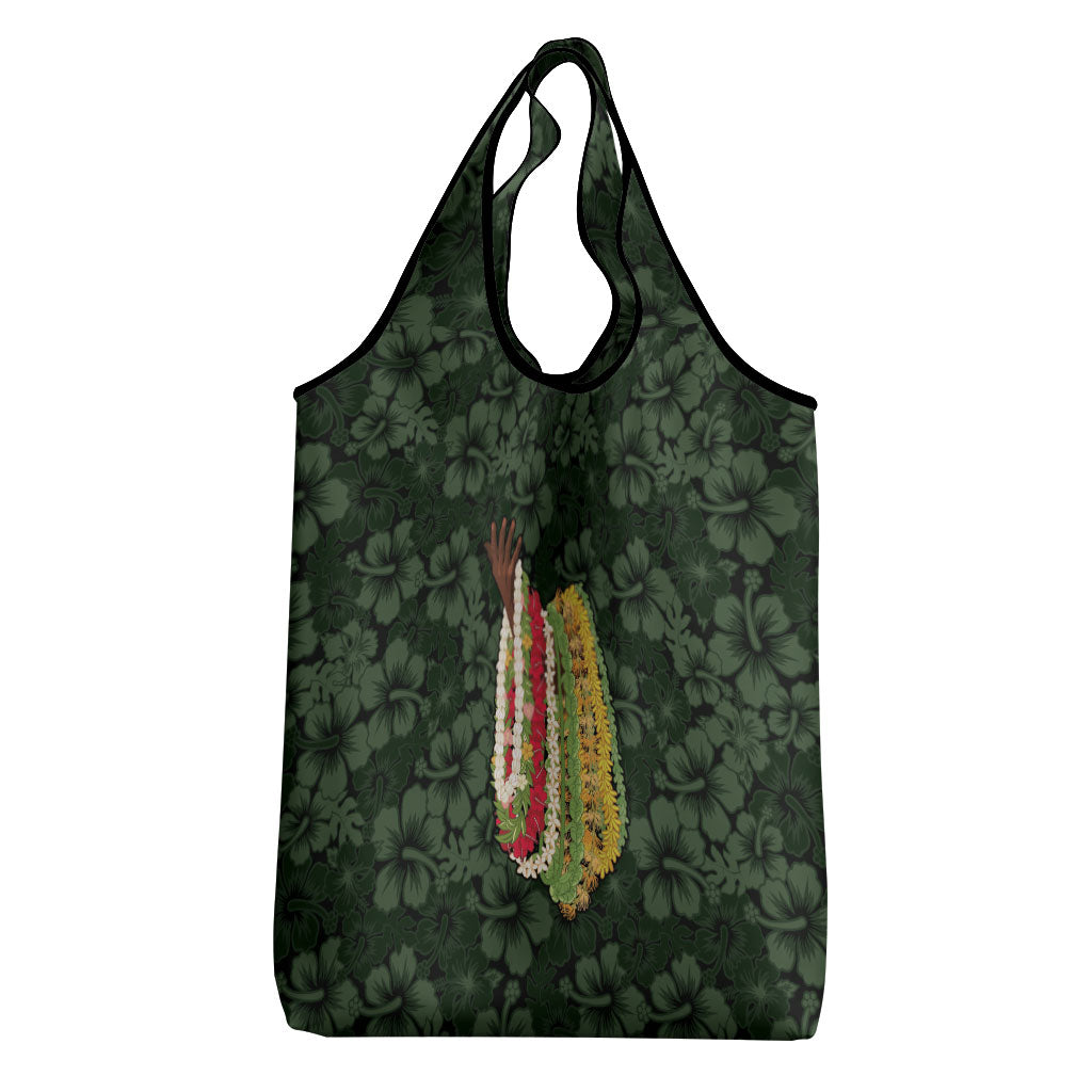 Hawaii Lei Kamehameha Grocery Bag Oma'oma'o Seamless Pattern Hibiscus Flower LT9 - Polynesian Pride