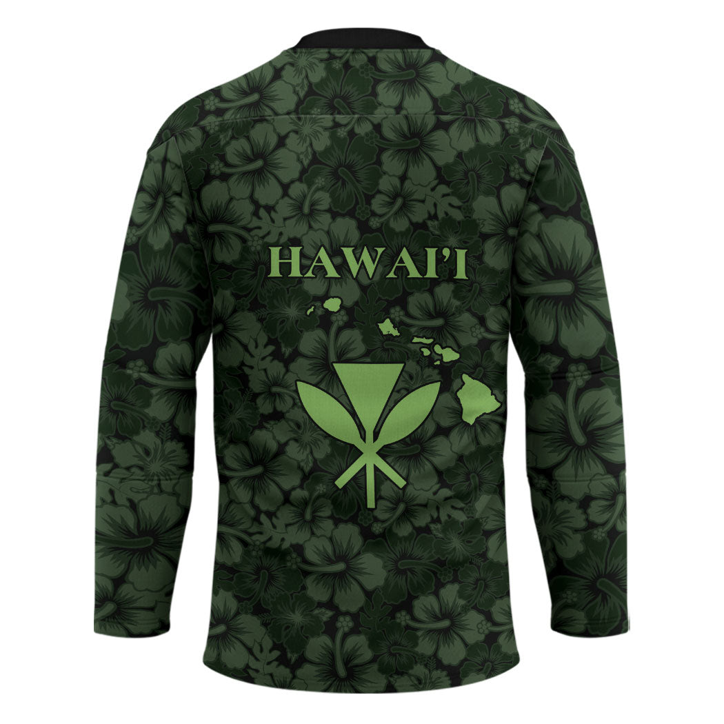 Hawaii Lei Kamehameha Hockey Jersey Oma'oma'o Seamless Pattern Hibiscus Flower