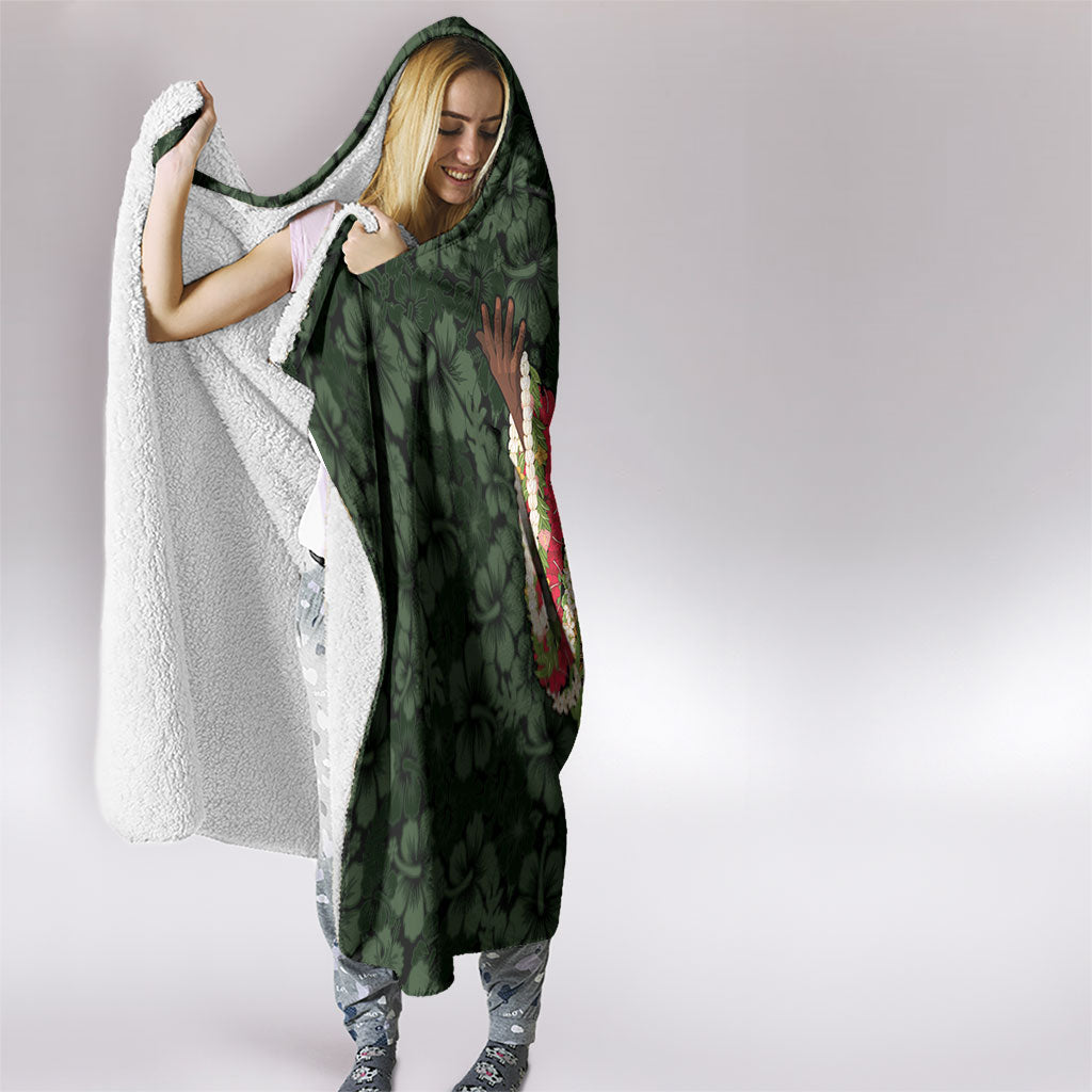 Hawaii Lei Kamehameha Hooded Blanket Oma'oma'o Seamless Pattern Hibiscus Flower
