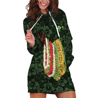 Hawaii Lei Kamehameha Hoodie Dress Oma'oma'o Seamless Pattern Hibiscus Flower LT9 Green - Polynesian Pride