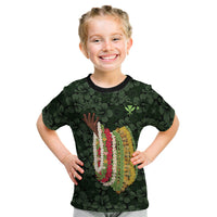 Hawaii Lei Kamehameha Kid T Shirt Oma'oma'o Seamless Pattern Hibiscus Flower LT9 Green - Polynesian Pride