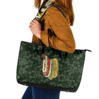 Hawaii Lei Kamehameha Leather Tote Bag Oma'oma'o Seamless Pattern Hibiscus Flower LT9 Green - Polynesian Pride