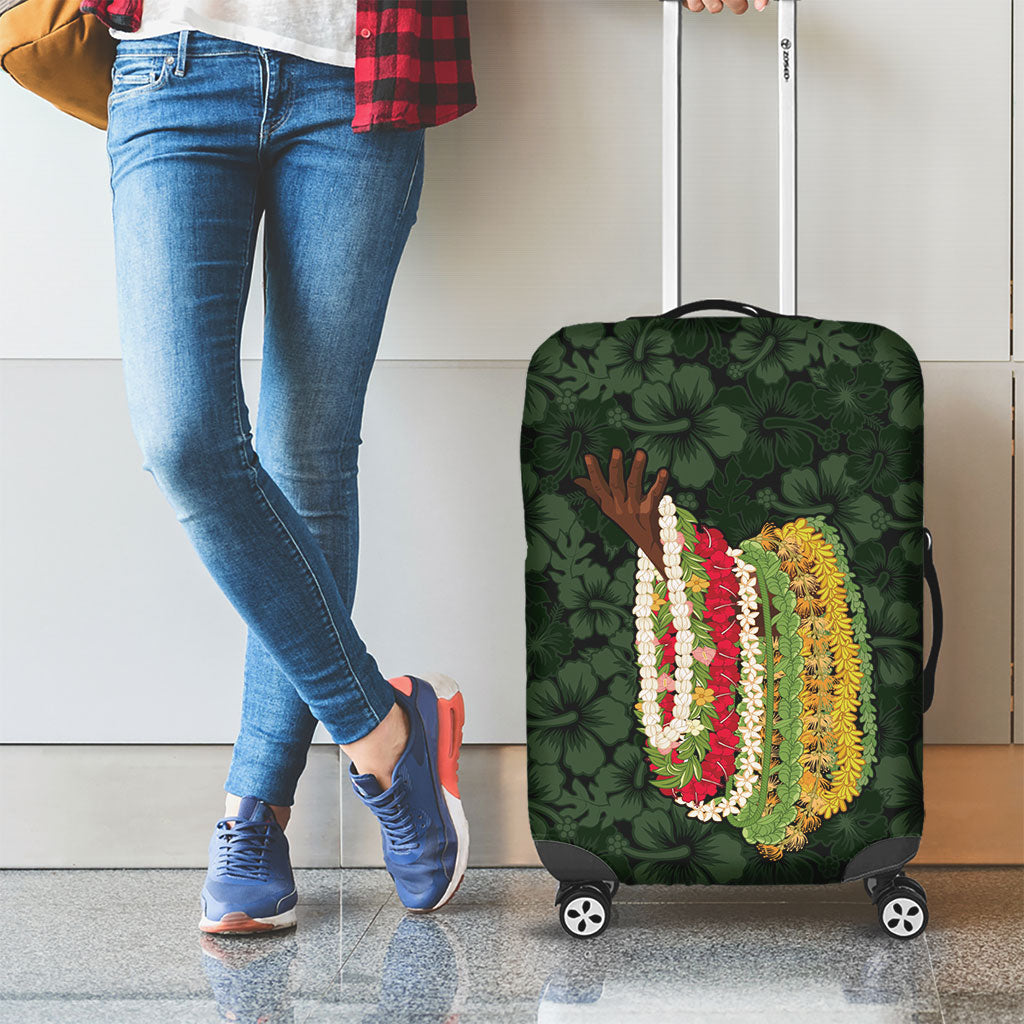 Hawaii Lei Kamehameha Luggage Cover Oma'oma'o Seamless Pattern Hibiscus Flower