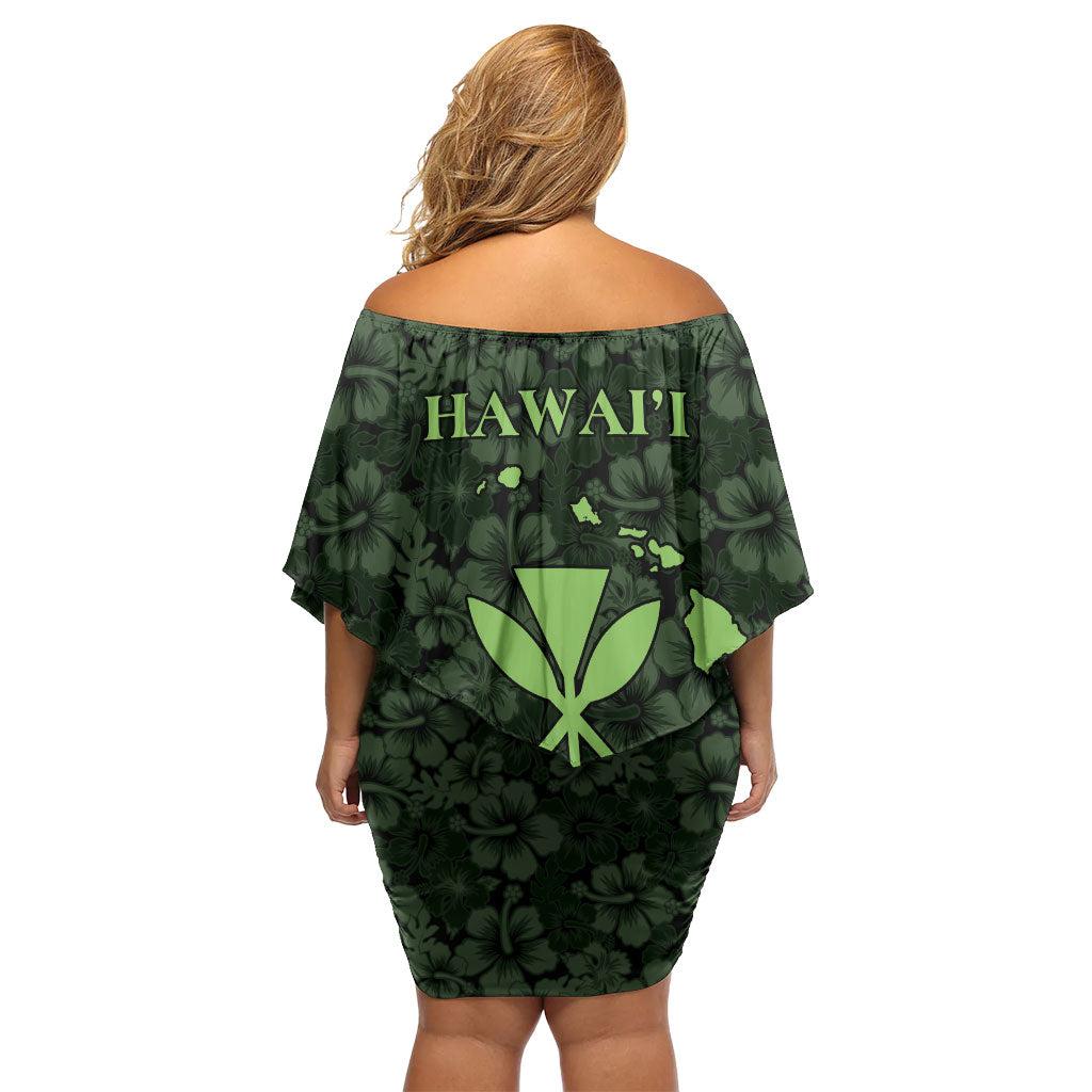 Hawaii Lei Kamehameha Off Shoulder Short Dress Oma'oma'o Seamless Pattern Hibiscus Flower