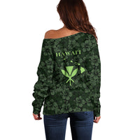 Hawaii Lei Kamehameha Off Shoulder Sweater Oma'oma'o Seamless Pattern Hibiscus Flower