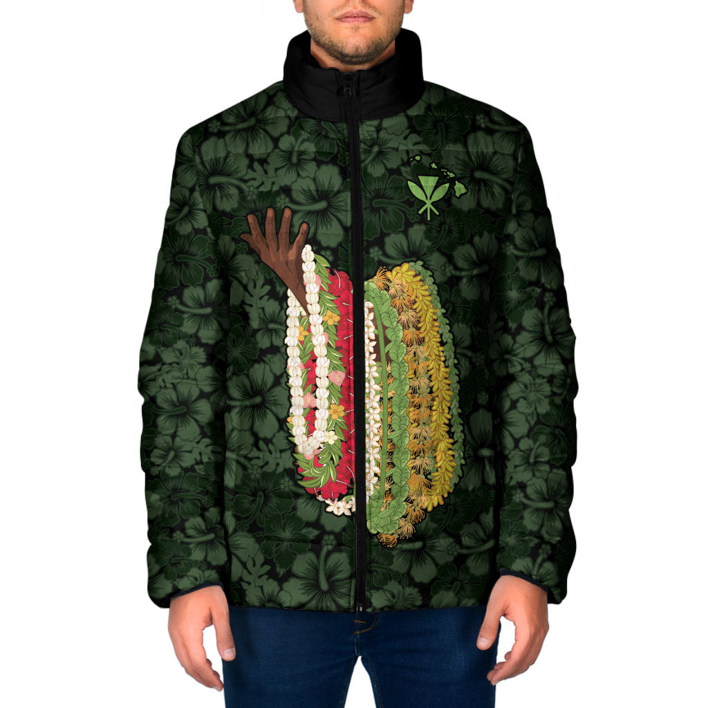 Hawaii Lei Kamehameha Padded Jacket Oma'oma'o Seamless Pattern Hibiscus Flower