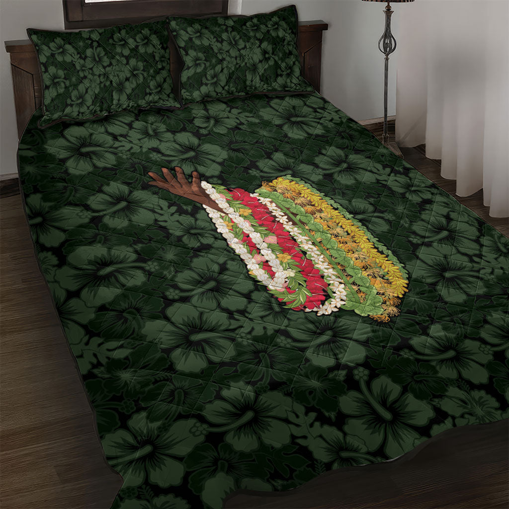 Hawaii Lei Kamehameha Quilt Bed Set Oma'oma'o Seamless Pattern Hibiscus Flower