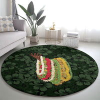 Hawaii Lei Kamehameha Round Carpet Oma'oma'o Seamless Pattern Hibiscus Flower