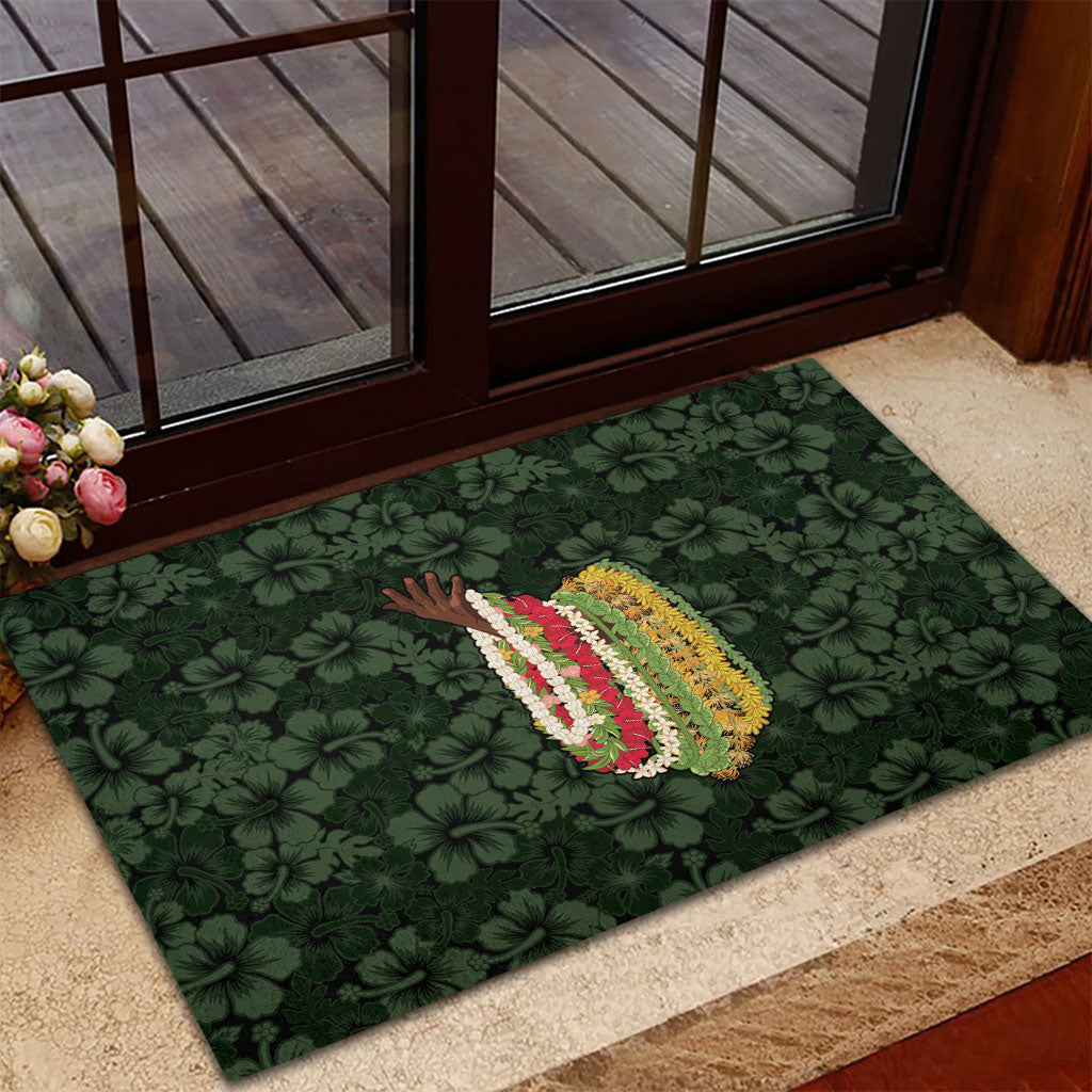 Hawaii Lei Kamehameha Rubber Doormat Oma'oma'o Seamless Pattern Hibiscus Flower
