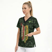 Hawaii Lei Kamehameha Scrub Top Oma'oma'o Seamless Pattern Hibiscus Flower