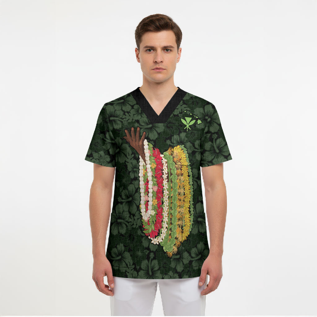 Hawaii Lei Kamehameha Scrub Top Oma'oma'o Seamless Pattern Hibiscus Flower