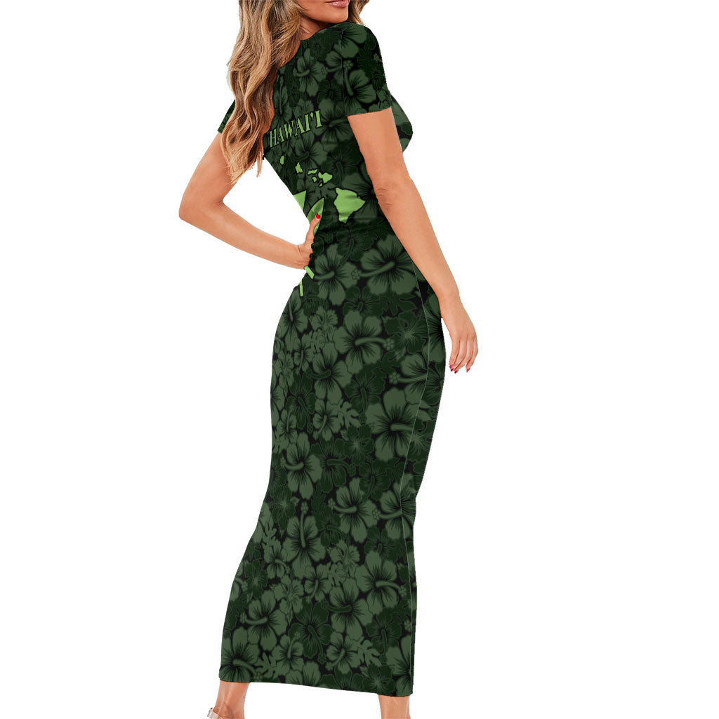Hawaii Lei Kamehameha Short Sleeve Bodycon Dress Oma'oma'o Seamless Pattern Hibiscus Flower