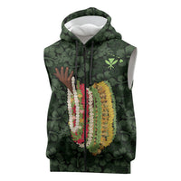 Hawaii Lei Kamehameha Sleeveless Zip Hoodie Oma'oma'o Seamless Pattern Hibiscus Flower