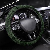 Hawaii Lei Kamehameha Steering Wheel Cover Oma'oma'o Seamless Pattern Hibiscus Flower LT9 Universal Fit Green - Polynesian Pride