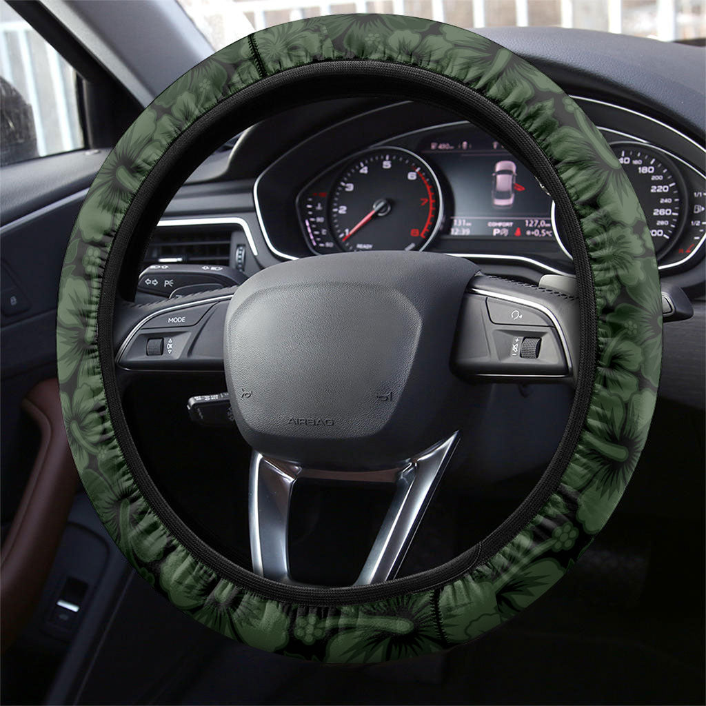 Hawaii Lei Kamehameha Steering Wheel Cover Oma'oma'o Seamless Pattern Hibiscus Flower LT9 - Polynesian Pride