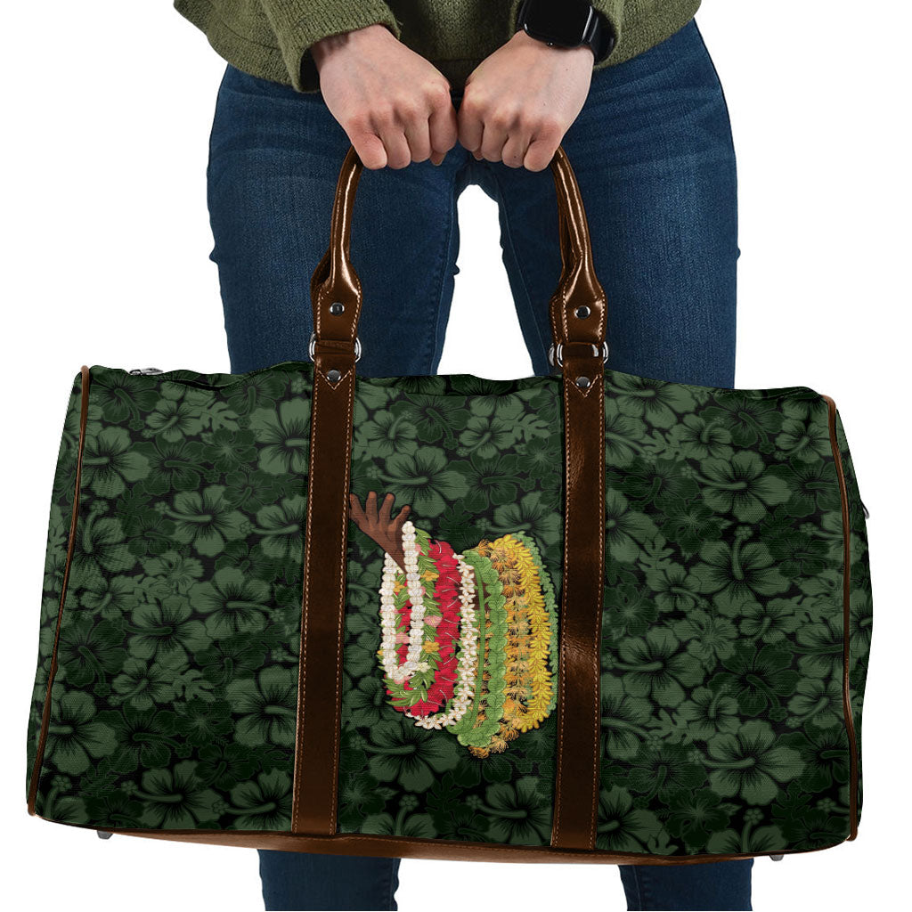 Hawaii Lei Kamehameha Travel Bag Oma'oma'o Seamless Pattern Hibiscus Flower LT9 Green - Polynesian Pride