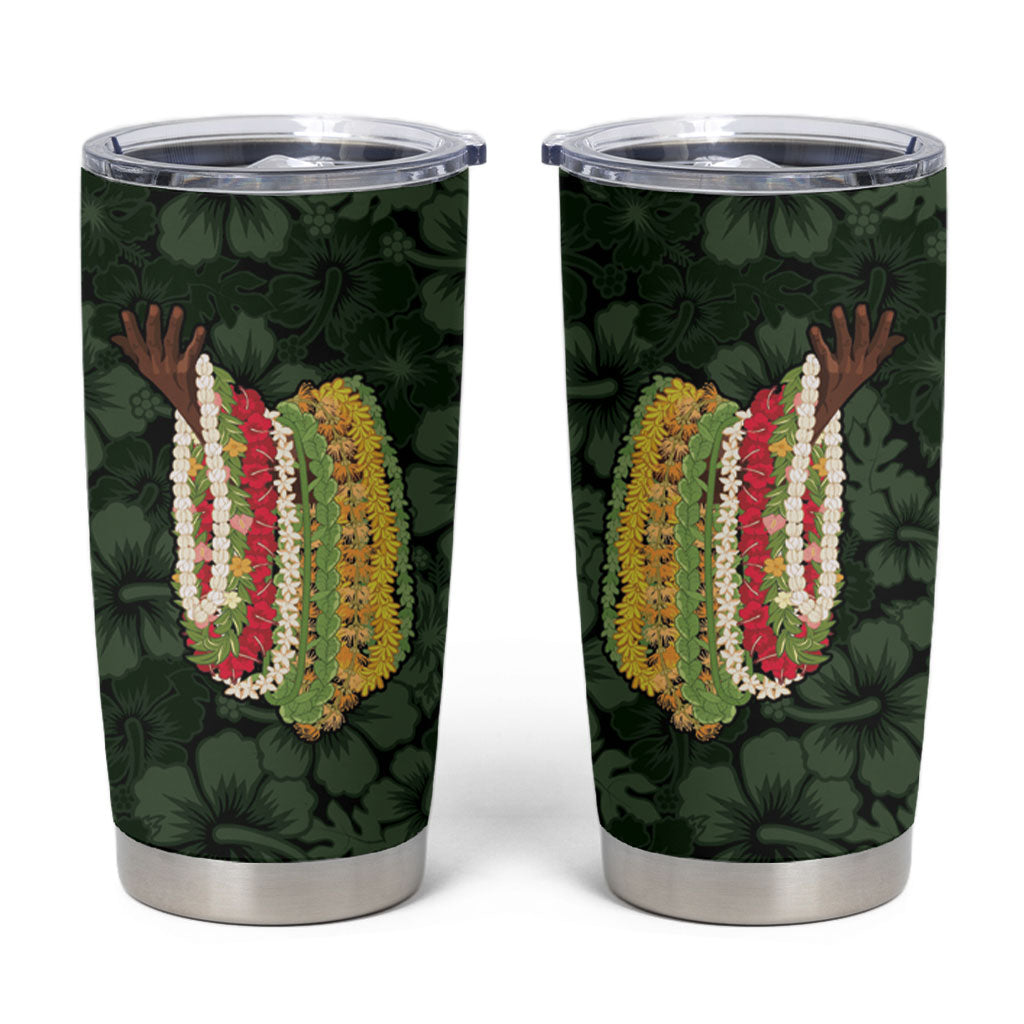 Hawaii Lei Kamehameha Tumbler Cup Oma'oma'o Seamless Pattern Hibiscus Flower LT9 Green - Polynesian Pride