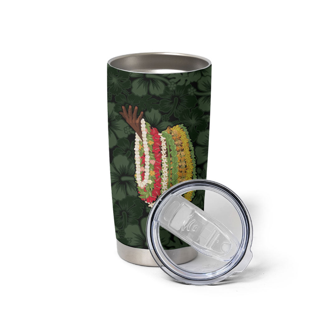 Hawaii Lei Kamehameha Tumbler Cup Oma'oma'o Seamless Pattern Hibiscus Flower LT9 - Polynesian Pride