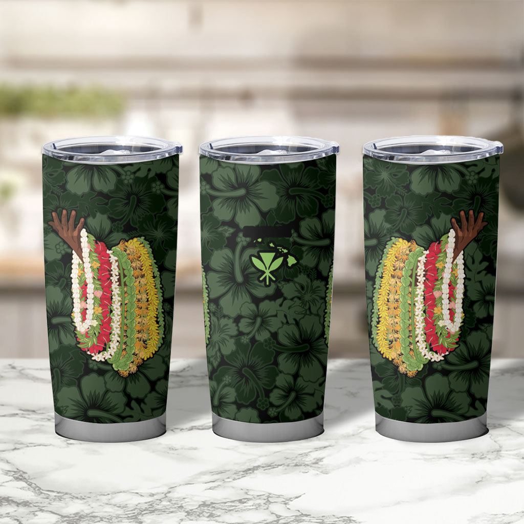 Hawaii Lei Kamehameha Tumbler Cup Oma'oma'o Seamless Pattern Hibiscus Flower LT9 - Polynesian Pride