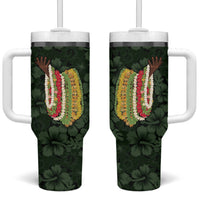 Hawaii Lei Kamehameha Tumbler With Handle Oma'oma'o Seamless Pattern Hibiscus Flower LT9 One Size: 40 oz Green - Polynesian Pride