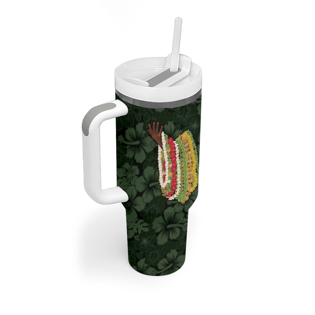 Hawaii Lei Kamehameha Tumbler With Handle Oma'oma'o Seamless Pattern Hibiscus Flower LT9 - Polynesian Pride