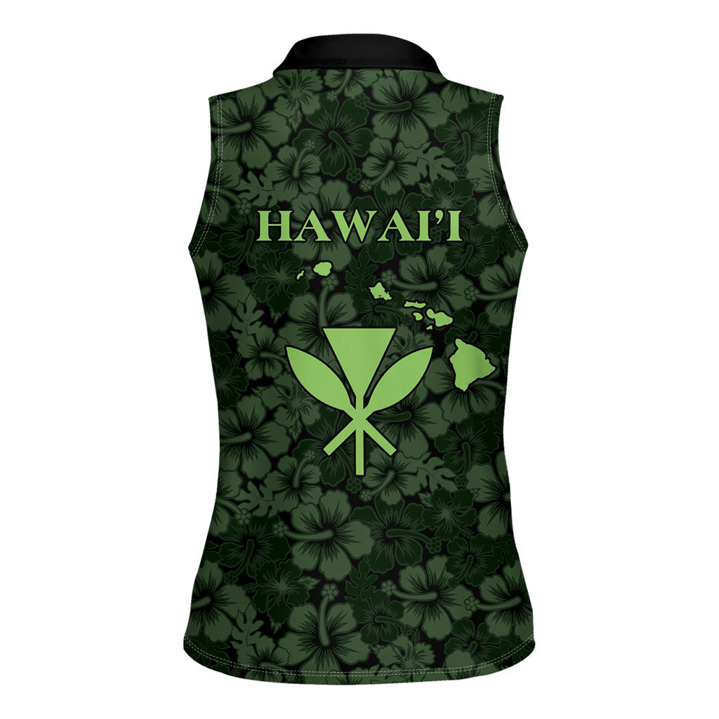 Hawaii Lei Kamehameha Women Sleeveless Polo Shirt Oma'oma'o Seamless Pattern Hibiscus Flower