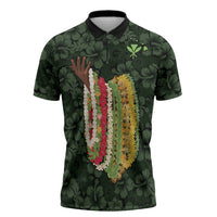 Hawaii Lei Kamehameha Zipper Polo Shirt Oma'oma'o Seamless Pattern Hibiscus Flower