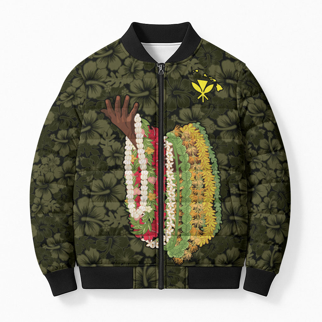 Hawaii Lei Kamehameha Bomber Puffer Jacket Melemele Seamless Pattern Hibiscus Flower