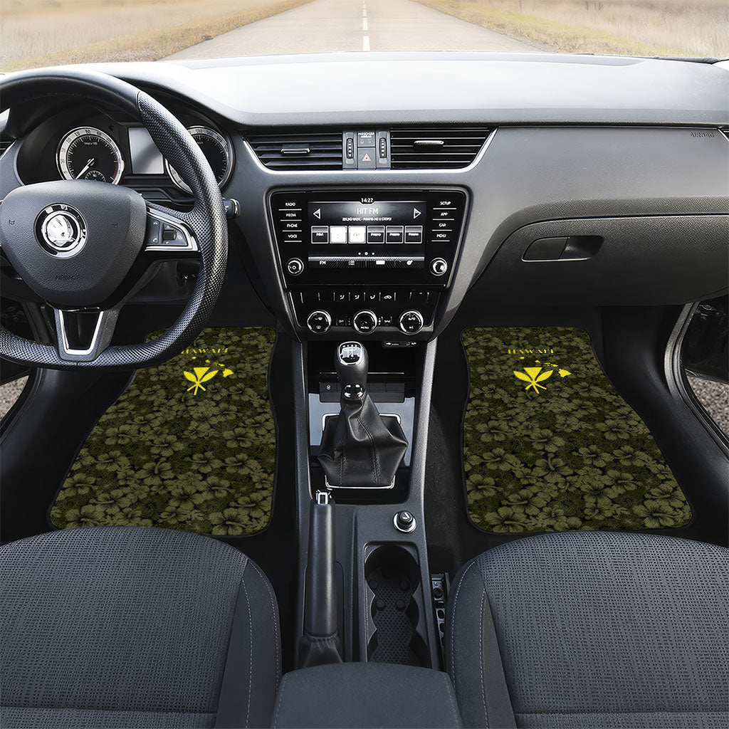 Hawaii Lei Kamehameha Car Mats Melemele Seamless Pattern Hibiscus Flower LT9 Set 2pcs - Front Yellow - Polynesian Pride