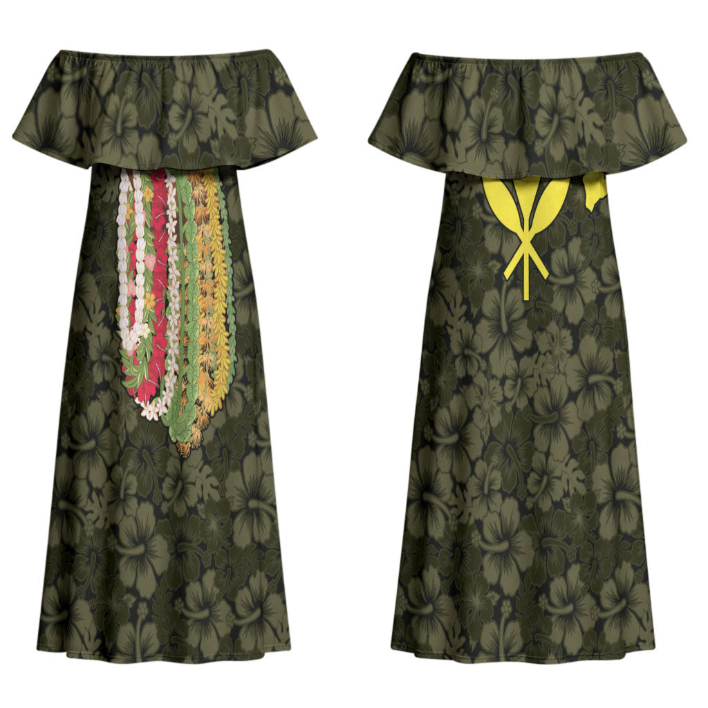 Hawaii Lei Kamehameha Couples Matching Off Shoulder Maxi Dress and Long Sleeve Button Shirt Melemele Seamless Pattern Hibiscus Flower LT9 - Polynesian Pride