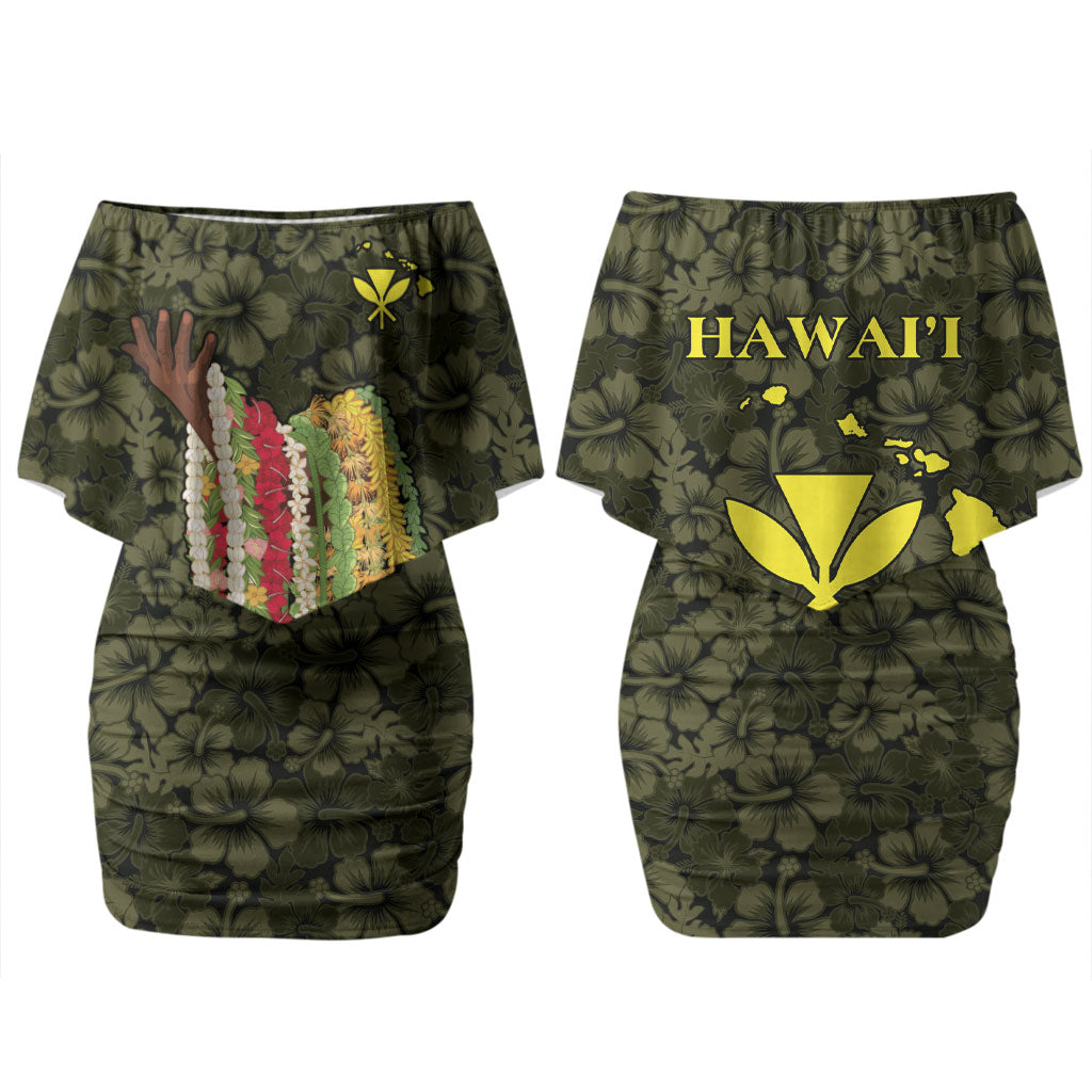 Hawaii Lei Kamehameha Couples Matching Off Shoulder Short Dress and Long Sleeve Button Shirt Melemele Seamless Pattern Hibiscus Flower LT9 - Polynesian Pride