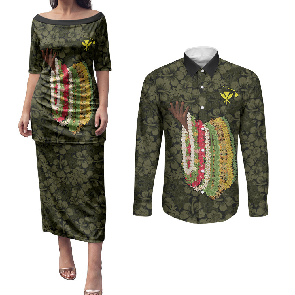 Hawaii Lei Kamehameha Couples Matching Puletasi and Long Sleeve Button Shirt Melemele Seamless Pattern Hibiscus Flower LT9 Yellow - Polynesian Pride